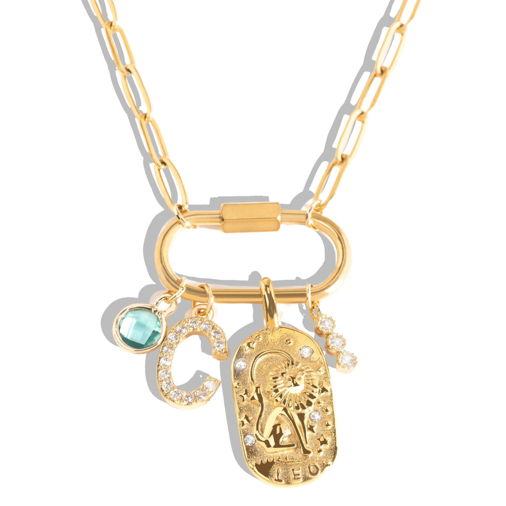 MignonandMignon Gold Charm Necklace for Women, Personalized Gift for Her, Birthday Gift for Mom, Gold Plated Pendant Charms, Handmade Jewelry for Women, Graduation Necklace -P-LOCK-N