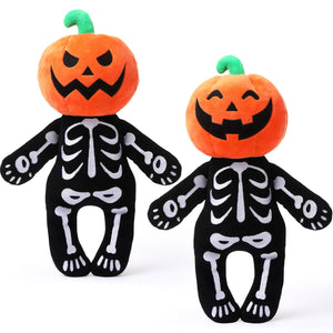 2 Pcs Halloween Pumpkin Skeleton Plush Pillow 12 Inch Spooky Pumpkin Head Skeletons Pillow Horror Soft Stuffed Animal Plushies Cushion Doll Toy for Halloween Party Gift Home Decoration