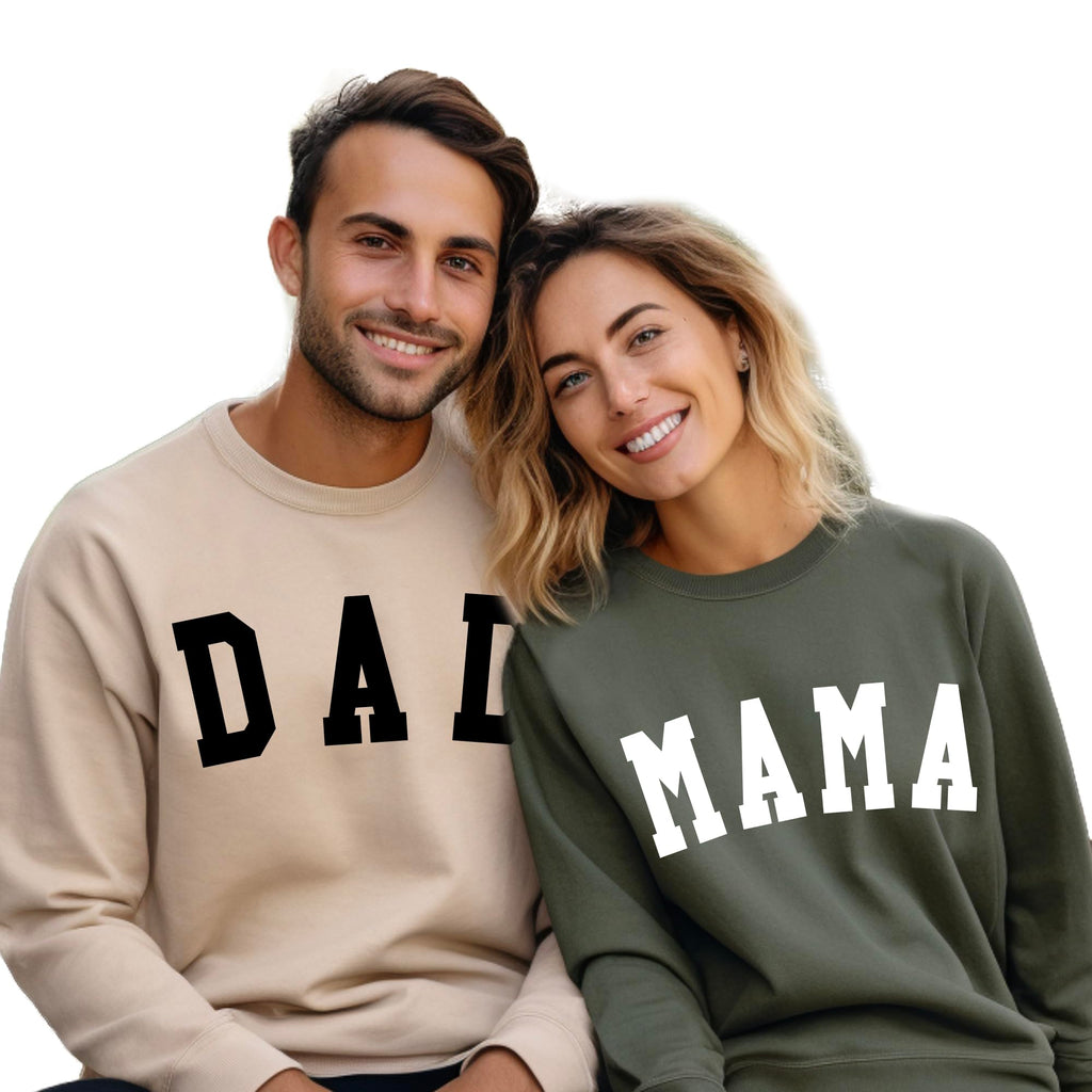 Verita Culture Mama and Dad Matching Sweatshirt Women Mama Letter Printed T-Shirt Graphic Long Tee Casual Tops Tee Black