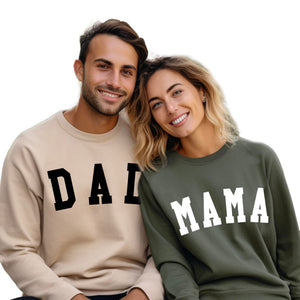 Verita Culture Mama and Dad Matching Sweatshirt Women Mama Letter Printed T-Shirt Graphic Long Tee Casual Tops Tee Black