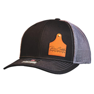 Custom Logo Cow Tag Leather Patch Hat | Authentic 100% Full Grain Genuine Leather | Custom Text or Logo Cow Tag Leather Patch