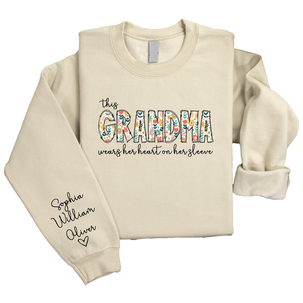 Custom Grandma Sweatshirt with Grandkids Names on Sleeve Personalized Sweatshirts for Nana Birthday Gifts for Grandma Mothers Day Sweater for Women