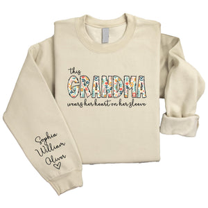 Custom Grandma Sweatshirt with Grandkids Names on Sleeve Personalized Sweatshirts for Nana Birthday Gifts for Grandma Mothers Day Sweater for Women