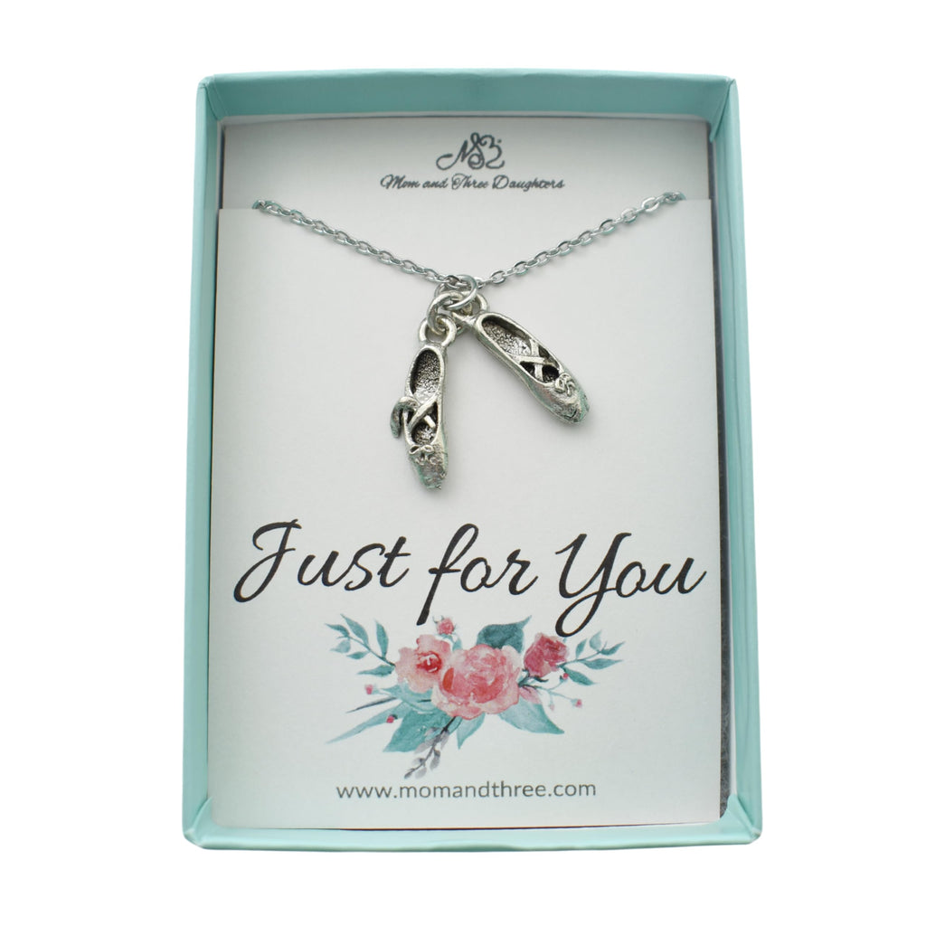 Ballet Slippers Necklace in Antique Silver Pewter | 14" Cable Chain with 2" Extender | Dance Gift for Girls | Pointe Charm | Gift for Ballet Dancer | Ballet Necklace Jewelry