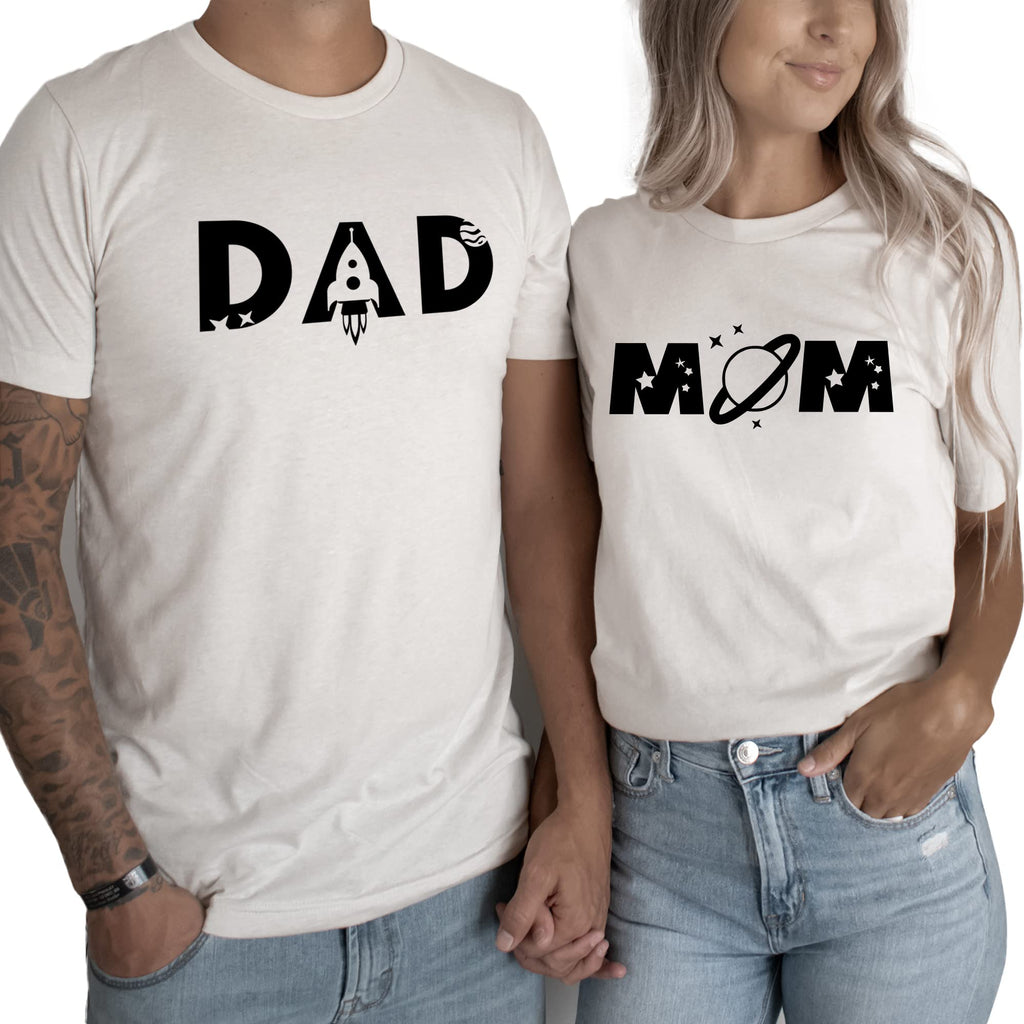 Verita Culture Mom and Dad Space Themed Matching Shirts Women Mama Letter Printed T-Shirt Mama Graphic Tee Casual Short Sleeve Tops Tee White