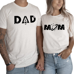 Verita Culture Mom and Dad Space Themed Matching Shirts Women Mama Letter Printed T-Shirt Mama Graphic Tee Casual Short Sleeve Tops Tee White