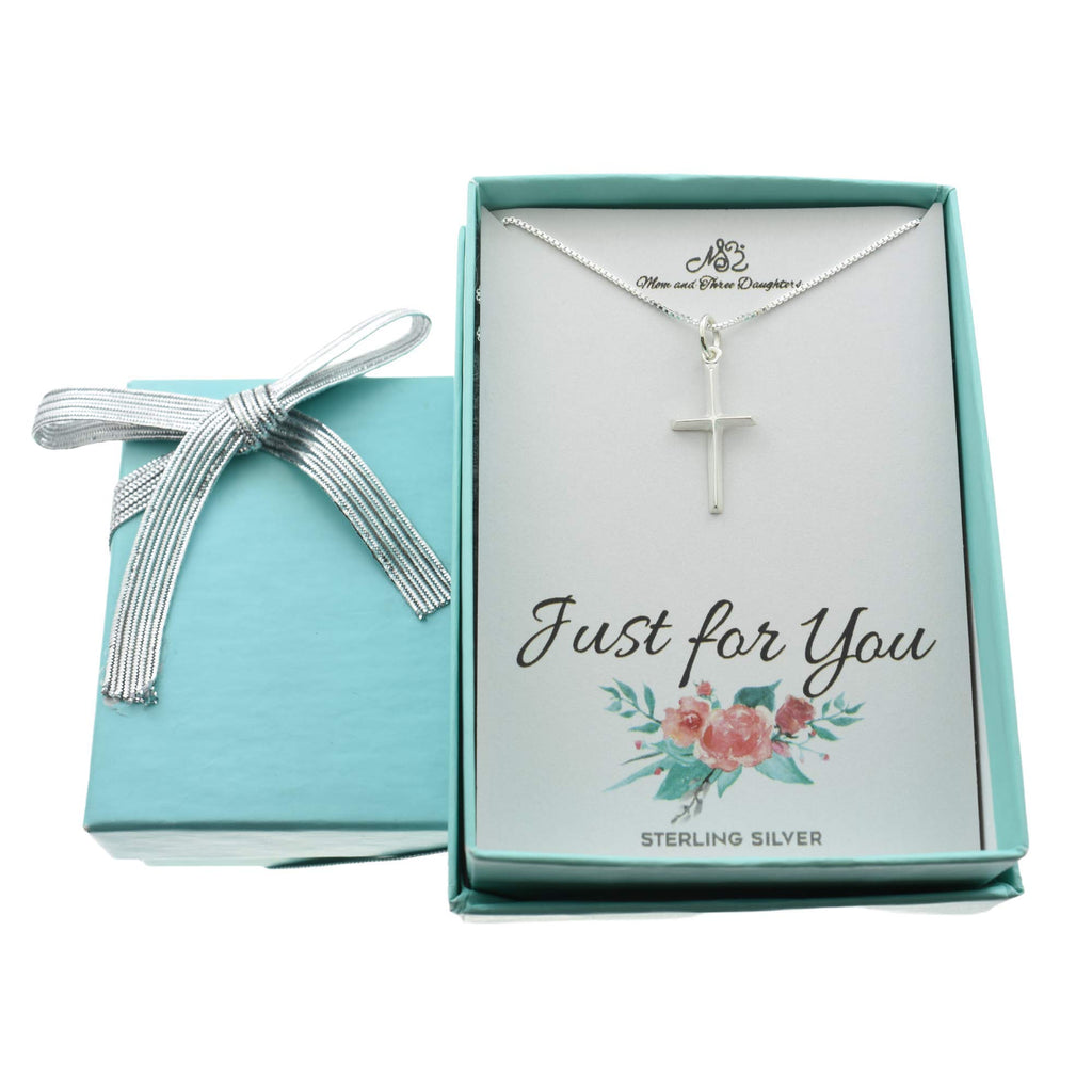 Cross Necklace in Sterling Silver | 16 Inch Box Chain | Christian Jewelry | First Communion | Cross Charm Necklace