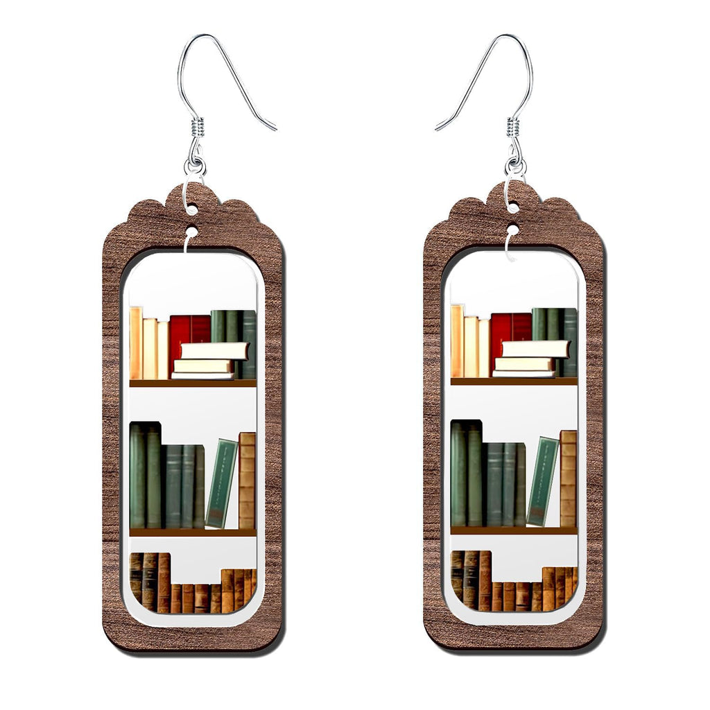 Handmade Book Earrings for Women Bookshelf Dangle Drop Earrings Fun Gifts for Book Lovers Librarian Teachers Appreciation Gifts