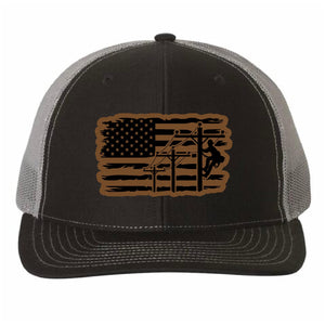Lineman American Flag, leather Patch Hat, Journeyman Lineman Hat, Lineman Gift, Linewife, Lineman Hat, Power Lineman, Cap Daddy, Black Charcoal