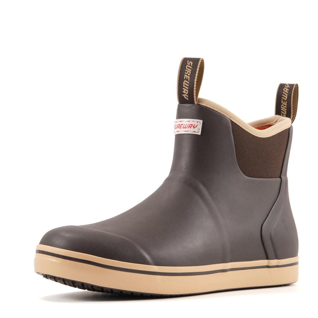 SUREWAY Women's Ankle Fishing Deck Boots for Women,Short Waterproof Neoprene Rubber Rain Boots,Lightweight Garden Work Shoes for Women,Upgraded Slip Resistant,Durable Comfortable,BROWN TAN,Size 10