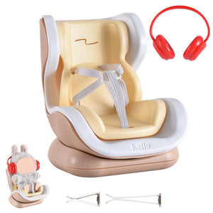 Doll Car Seat, Car Seat for 10-17cm Dolls, Including Air Vent Clip, Desktop Stand, Adjustable Strap, Airflow-Friendly Design, Ideal Car Decor Gifts(Brown White)