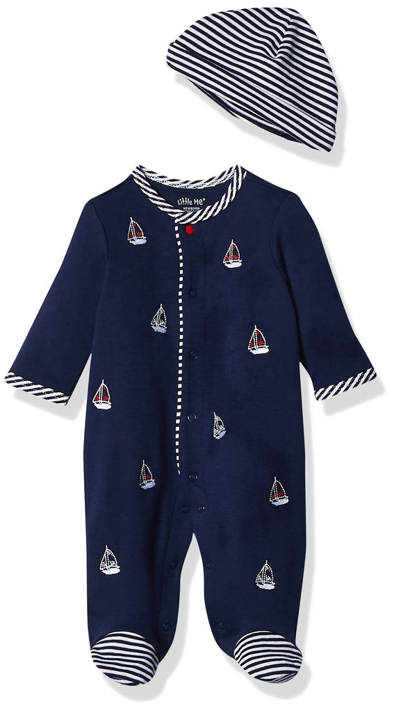 Little Me baby boys Footie Hat infant and toddler rompers, Navy, 0-3 Months US