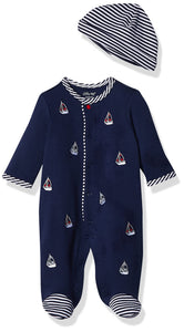 Little Me Baby-Boys Newborn Sailboats Footie and Hat, Navy, 9 Months