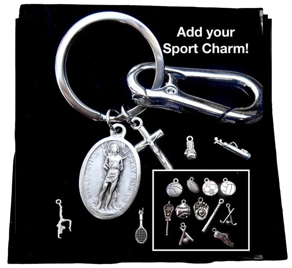 Saint Sebastian, Patron Saint Sports, Catholic Boys Key Clip, Confirmation,Patron Athletes, Choose your Sport Key Chain