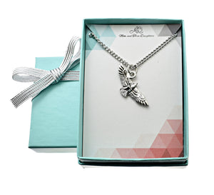 MOM & THREE DAUGHTERS Hawk Charm Pendant in Silver Pewter | 20" Stainless Steel Curb Chain | Gift for Bird Lovers | Memorial Gift