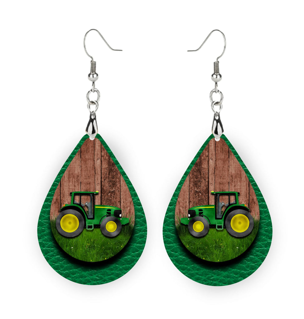 Green Tractor Earrings, Gift for Farmer, Farm Earrings