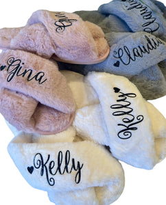 Lace and Fuffles Personalized Easter Gift Bridal Slipper Bridesmaid Fluffy Slide On for Women Girls Wedding Shower Bachelorette Party Sleepover Event Preparation Mothers Day Sets