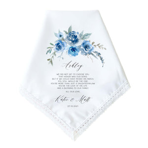 Daughter in Law Wedding Gift | Personalized Wedding Handkerchief Gift for Daughter in Law | Something Blue Gift for Bride | Bridal Shower Gift from Mother in Law, In Laws