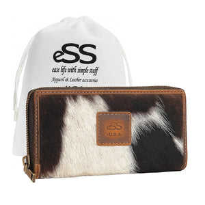ESS Real Cowhide Leather Wallets for Women - Zipper Western Purse RFID Blocking - Clutch wallet for women - 8 credit card slot with zippered pocket- Best Gifts (7.25 x 3.75) inches