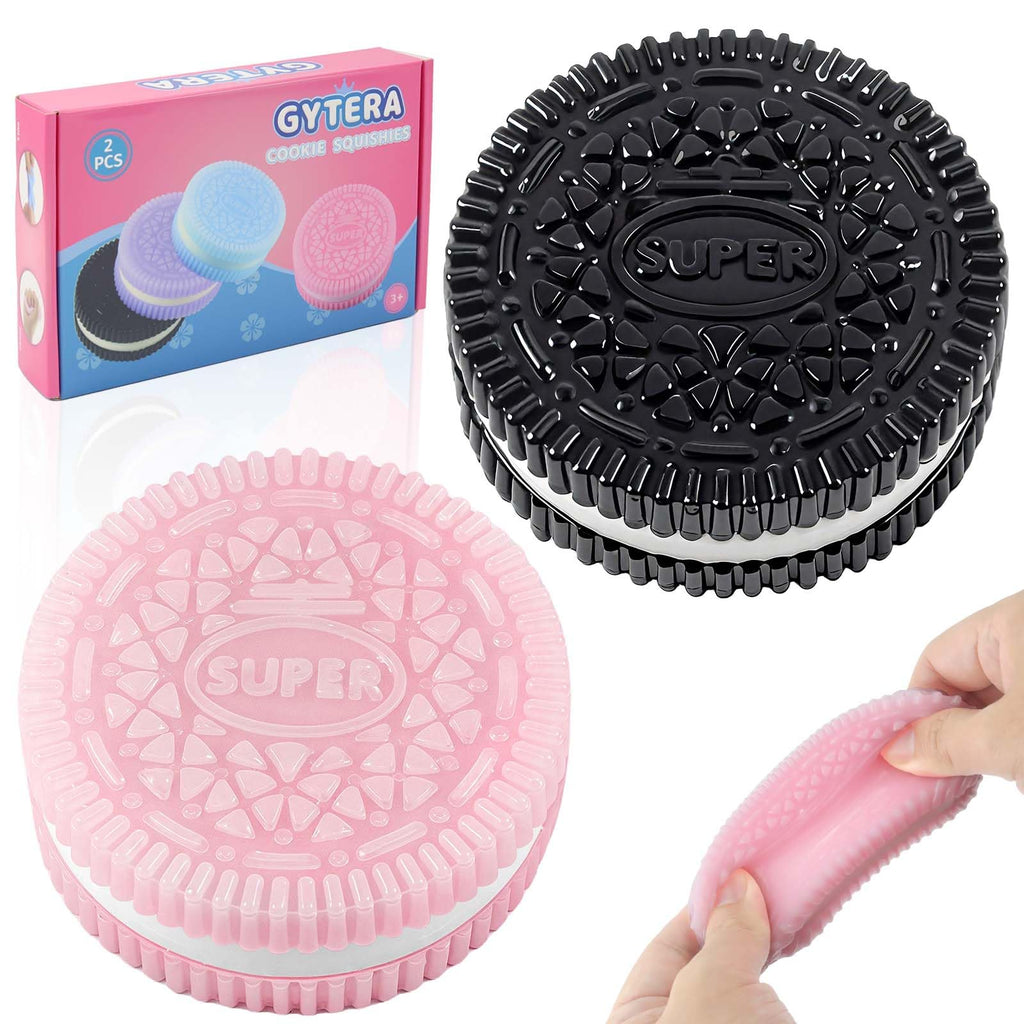 Sticky Cookie Squishies Fidget Toys Adults, Squishy Toys Sensory Toys for Kids with Autism, Fidgets Stocking Stuffers for Kids for Grandkids Teens(2 Pack Pink Black)