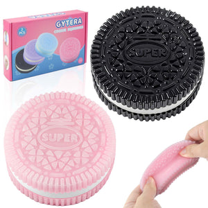 Sticky Cookie Squishies Fidget Toys Adults, Squishy Toys Sensory Toys for Kids with Autism, Fidgets Stocking Stuffers for Kids for Grandkids Teens(2 Pack Pink Black)