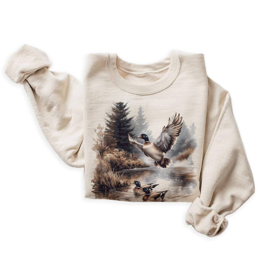 Vintage Mallard Ducks Wilderness Scene Sweatshirt - 90s Vintage Duck Pond Sweatshirt - Scenic Fall Autumn Nature Sweater - Unisex Graphic Crewneck Sweatshirt