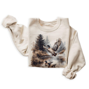 Vintage Mallard Ducks Wilderness Scene Sweatshirt - 90s Vintage Duck Pond Sweatshirt - Scenic Fall Autumn Nature Sweater - Unisex Graphic Crewneck Sweatshirt