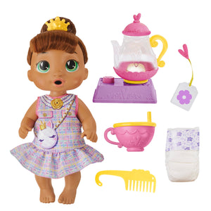 Baby Alive Bubbly Tea Party Sophia Sparkle Doll with Teapot Accessories, Brown Hair, 11 Inches, Toys for 3 Year Old Girls and Boys & Up