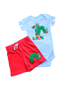 Caterpillar First Birthday, White Bodysuit & Red Shorts, Caterpillar Birthday Outfit, First Birthday Outfit Baby