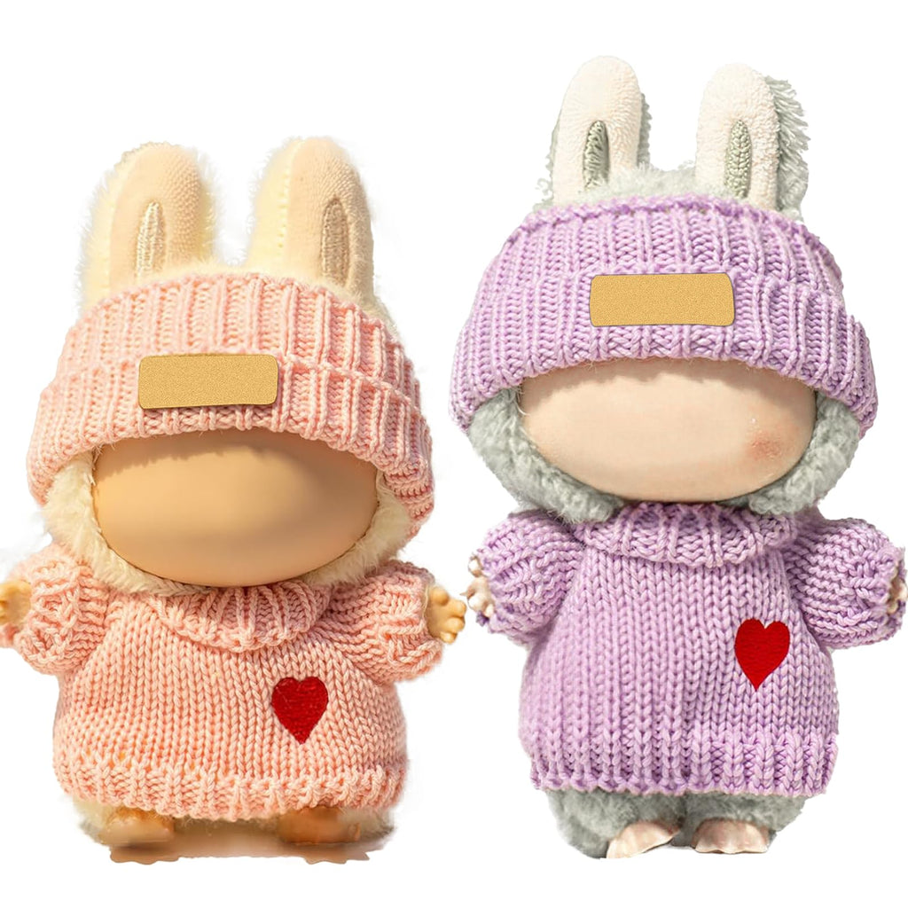 2 Sets for Clothes 17cm/15cm Outfits (4 Pieces) Accessories Handcrafted Crochet Doll Clothes for Fashion Designer Ropa Collection with Hats & Sweater Pink & Purple