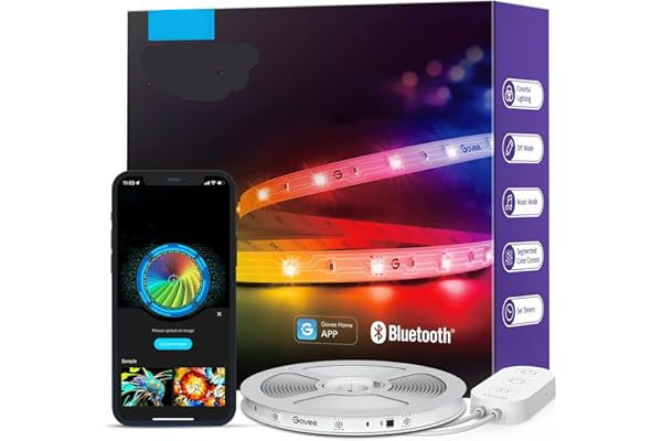 Govee RGBIC LED strip light packaging with smartphone and product illustration on a white background