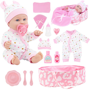 ZITA ELEMENT 12? Baby Doll Sleeping Basket Set in Gift Box - 13 Piece Soft Baby Doll with Accessories, for Girls Ages 3+