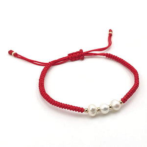CRUZONE Stylish Dainty Red String Bracelet with Cultured Freshwater Pearl for Women - Perfect Fashion Accessory