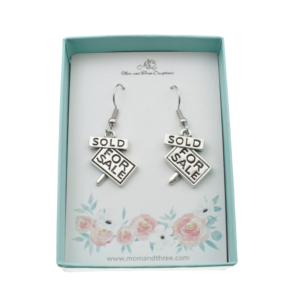 For Sale Sold Earrings in Silver Toned Metal | Real Estate Jewelry | Gift for Real Estate Agent Silver Earrings | Gifts for Women | Silver Jewelry