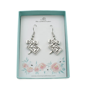 For Sale Sold Earrings in Silver Toned Metal | Real Estate Jewelry | Gift for Real Estate Agent Silver Earrings | Gifts for Women | Silver Jewelry
