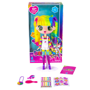 Decora Fashion Girlz Doll – Decora Dream 11” Poseable Fashion Doll with Extra-Long Rainbow Hair, 50+ Surprises, Fabric Outfit, Removable Stickers, Accessories & Doll Stand, Collectible for Girls 4–9