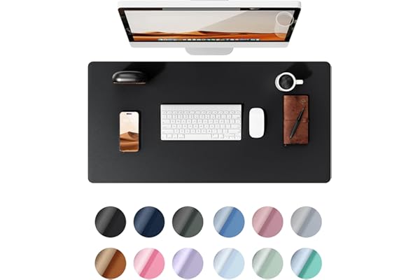 YSAGi Leather Office Desk Pad Protector, Large Mouse Pad, Non-Slip, PU Leather, Laptop Desk Blotter, Waterproof Writing Pad for Office and Home, Black, 23.6" x 13.8"
