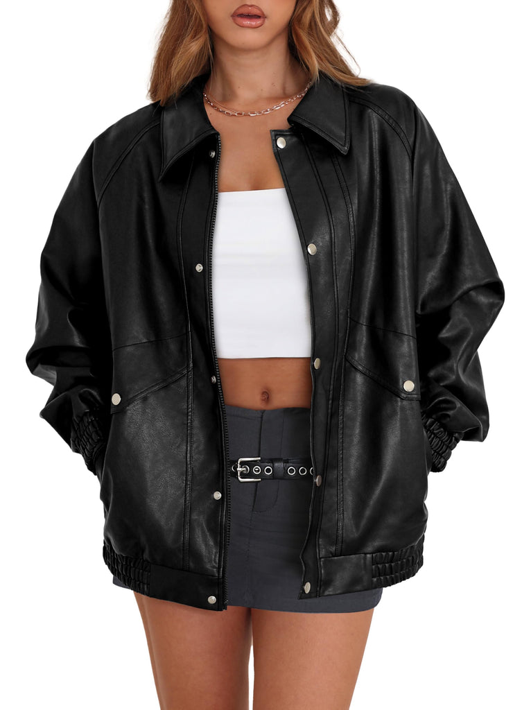 XIEERDUO Leather Jacket Women Fall Outfits 2025 Oversized Motorcycle Y2K Clothes Faux Leather Pocket Winter Coats Zip Up