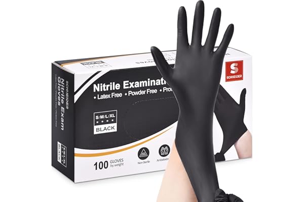 Schneider Nitrile Exam Gloves, Black, Medium, 100-ct Box, 4-mil, Latex-Free, Powder-Free, Food-Safe