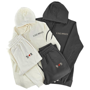 Customized Embroidered Roman Numeral Hoodies and Sweatpant, Personalized Set Hoodies for Boyfriend Girlfriend with Initial Heart, Gifts for Boyfriend Girlfriend Couples, Matching Sweatshirt