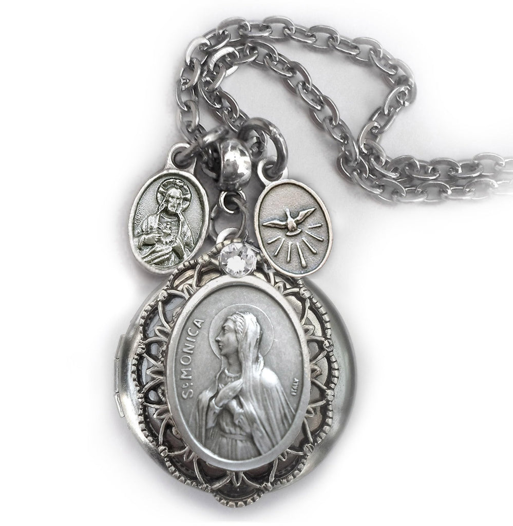 St. Monica Locket Necklace, Patron Saint Confirmation Gift, Catholic Devotion Jewelry Gift