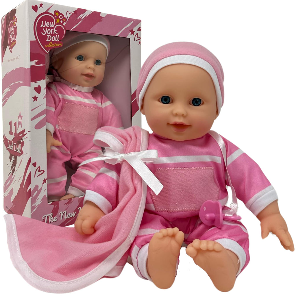 The New York Doll Collection 11 inch Soft Body Baby Doll in Gift Box - 11" Doll Toy for Kids, Boys, Girls and Toddlers - Baby Doll Pacifier Accessory Included