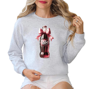 Soda Christmas Sweatshirt Cute Coquette Bow Shirt Pink Bow Soda Lover Sweater Vintage Soda Hoodie Adults Kids