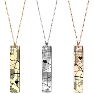 Engraved Map Necklace, Personalized Long Distance Jewelry for Couples, Custom Gift for Girlfriend, Friendship Necklace for Her, Graduation Gift – 8N-MAP