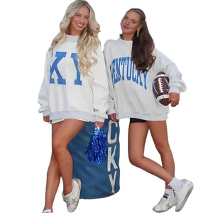 ROSLILY Custom Reversible College Mock Neck Sweatshirt For Women Girls Oversized Kentucky Game Day Team Reversible Mockneck Customized College Name Football Parke Sweatshirts White-Gray