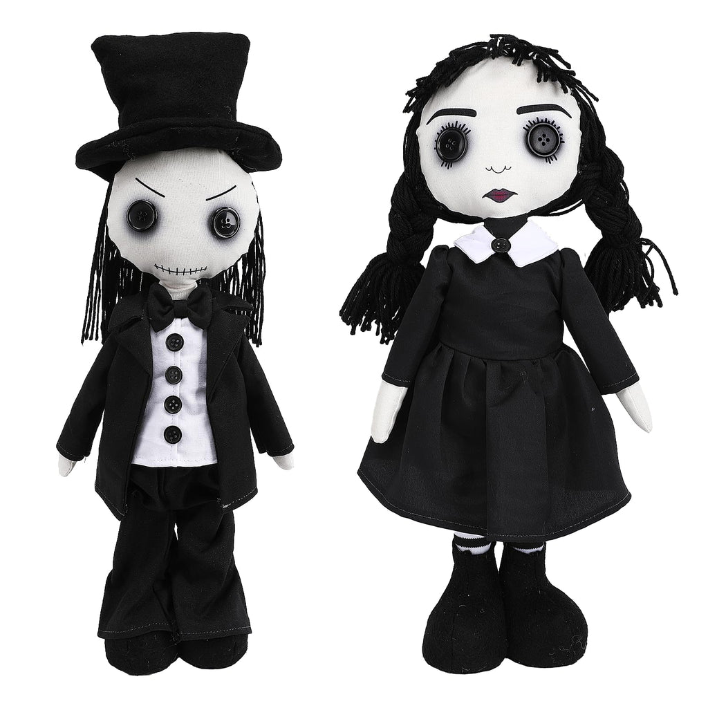 Creepy Rag Dolls, 2 Pack Boy & Girl Scary Toy Figures, Halloween Gothic Soft Doll Decoration for Desktop Shelf Home Party Props - 20IN