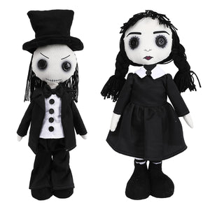 Creepy Rag Dolls, 2 Pack Boy & Girl Scary Toy Figures, Halloween Gothic Soft Doll Decoration for Desktop Shelf Home Party Props - 20IN