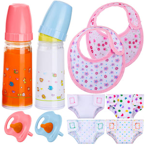 Shappy 10 Pcs Baby Doll Accessories Set Include Disappearing Milk and Juice Bottles, Pacifier, Bibs, Diapers, Baby Doll Feeding Set, Toy Bottles for Dolls for Girls Christmas Birthday Gift