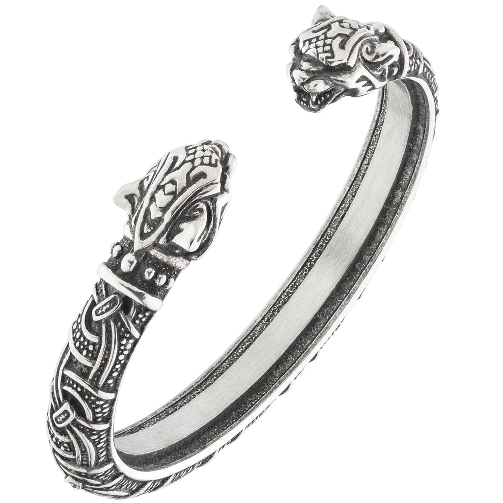 Viking Bracelet - Adjustable Pewter Norse Arm Ring - Nordic Metal Torc with Freyja's Cats - Scandinavian Mythology Norse Art Design - Viking Jewelry for Men Women