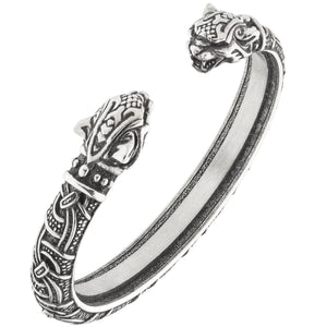 Viking Bracelet - Adjustable Pewter Norse Arm Ring - Nordic Metal Torc with Freyja's Cats - Scandinavian Mythology Norse Art Design - Viking Jewelry for Men Women